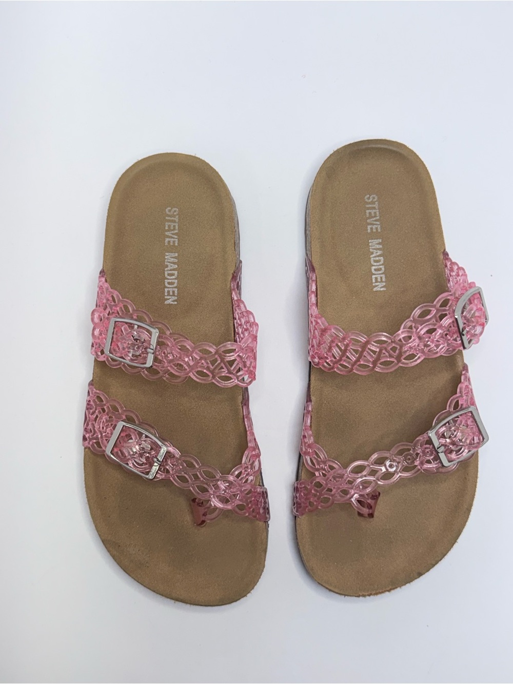Steve Madden Pink Braided Buckle Slide Sandals